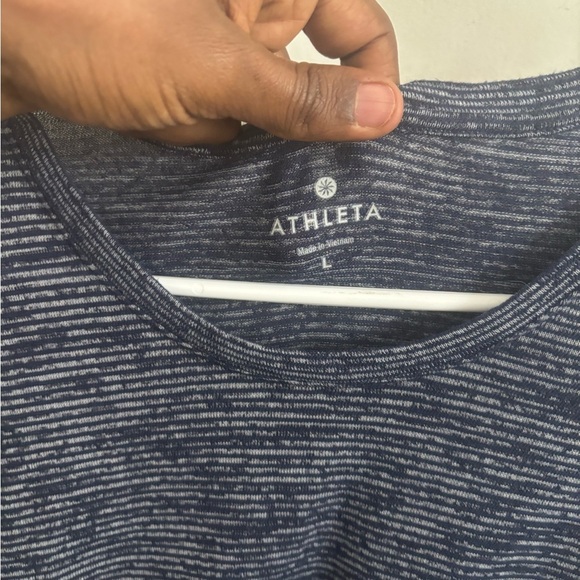 ATHLETA SOFT STRIPE ASANA Tee TOP 3/4 Sleeves blue L - Picture 3 of 6